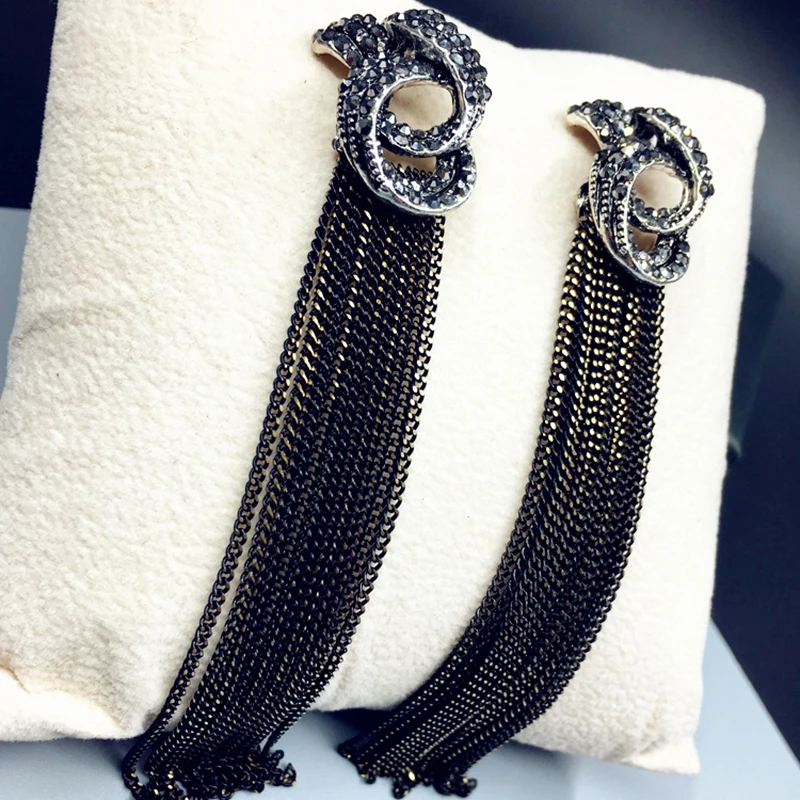 1Pair Flower 2019 New Arrival Long Dangle Rhinestone Wedding Tassel Golden Crystal Vintage Silver Korean Drop Earring | Украшения и