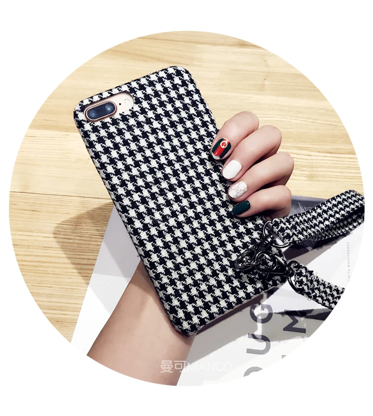Vintage Plaid Phone Case For iPhone X XS Grid Cloth Cases for 6 6s 7 8 Plus MAX XR Fabric Plush Soft Cover with strap |