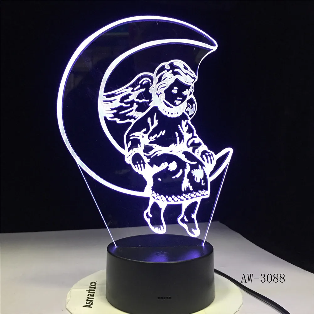 3D светодиодный ночник Luminaria милый угол Луна пластиковая лампа носветильник льник