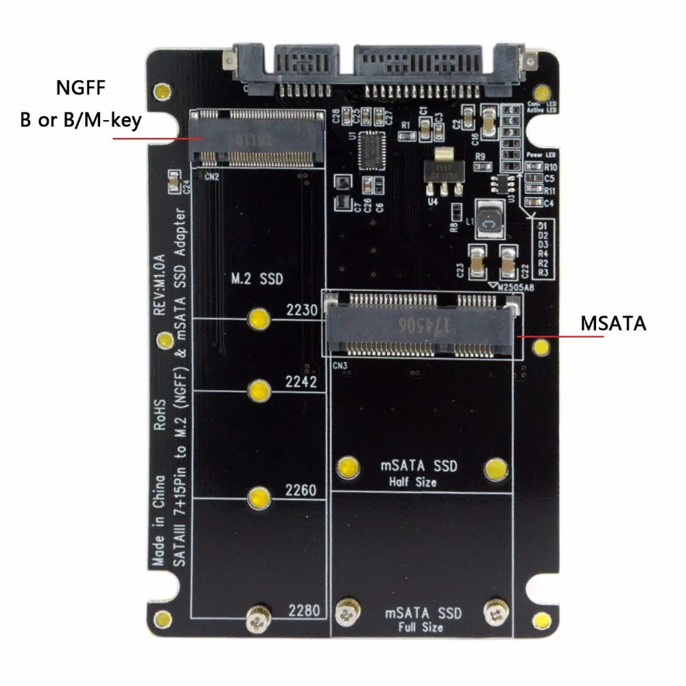 Jimier Cablecc SATA 22Pin to Combo M.2 NGFF B-key & mSATA SSD Adapter Converter Case Enclosure