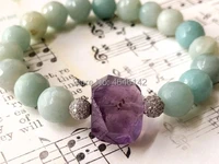boho faceted amazonite amethysts nuggest pave beads stretch bracelet