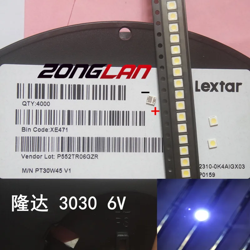 100 шт. Lextar хороший высокое Мощность светодиодный Подсветка 1 8 Вт 3030 6 V холодный