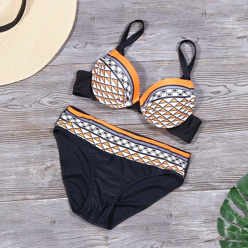 Lefeel Sexy Bordered Bikinis Set Solid Bikini 2019 New Print Swimwear Push Up Swimsuit Floral Women Bathing Suits Biquini |