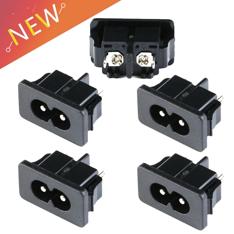 

5Pcs IEC320 C8 Black 2 Terminal Power Plug Inlet Socket AC 250V 2.5A
