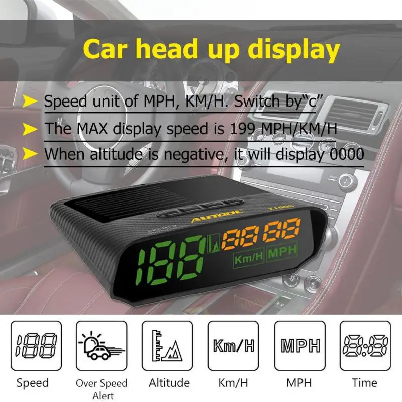 AUTOOL X100S Универсальный Автомобильный HUD gps Спидометр миль в час) или км/ч