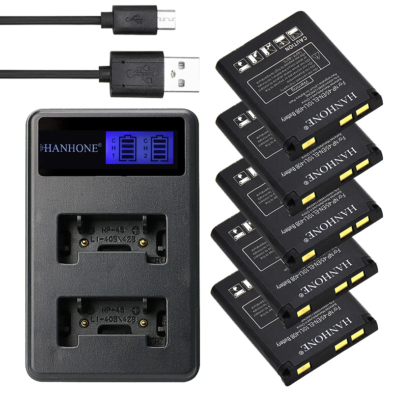 5 шт. 1900 мАч Li40B Li 40B 42B батарея + ЖК зарядное устройство USB для Olympus Pentax D Li63 Fuji NP 45 Nikon EN