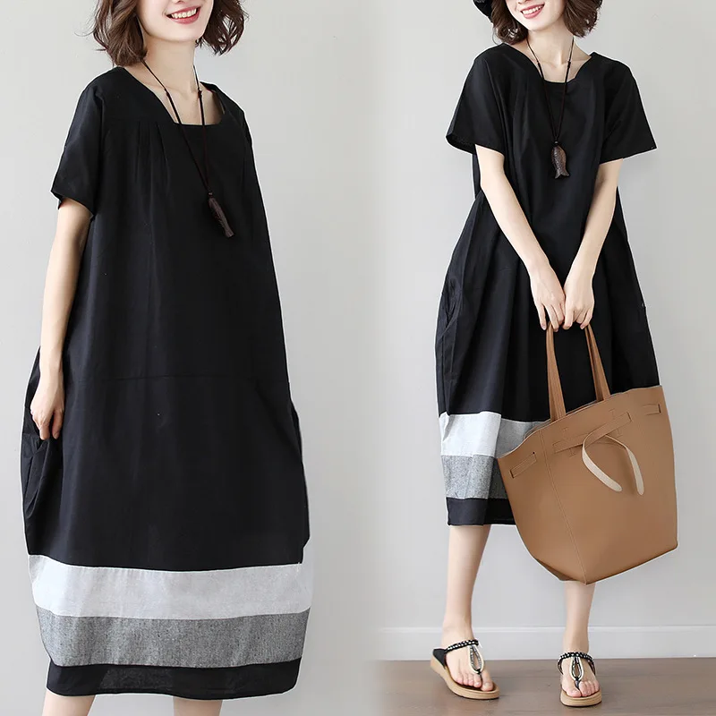 2019 Suit-dress Summer New Dress Cotton Short Sleeve Longuette Woman Party Vestidos | Женская одежда