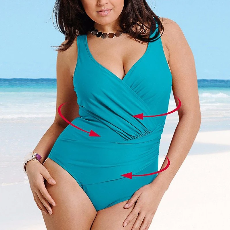 Wipalo Plus Size Sexy Plunging Neck One-Piece Women Set Sleeveless Push Up Draped Bandeau Beach Wear Ladies Summer 5XL | Женская одежда