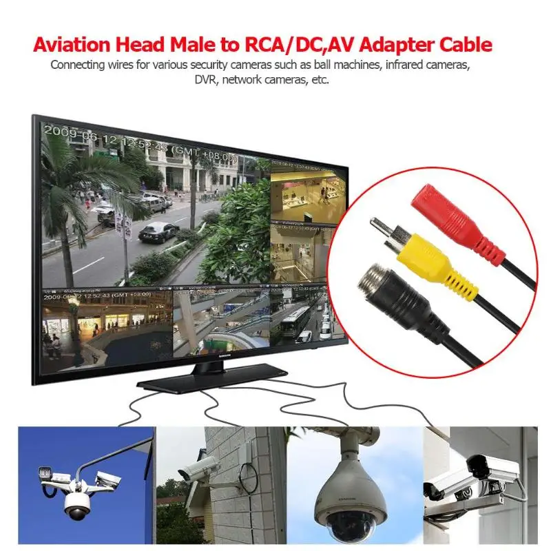 M12 4Pin авиационная Головка Штекер RCA/DC Женский CCTV камера AV адаптер Соединительный