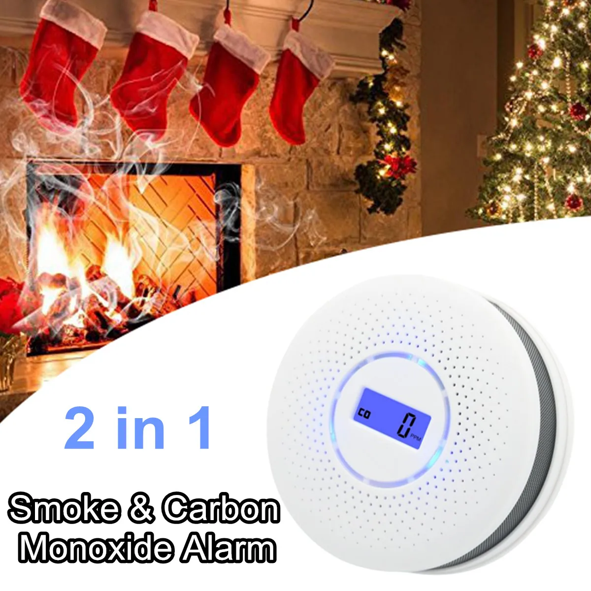 

2 in 1 LED Digital Gas Alarm Co Carbon Monoxide Smoke Detector Smart Voice Warn Sensor Home Security Protection High Sensitive