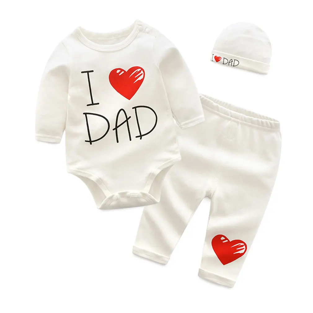 3pcs Set I Love Mom And Dad Baby Newborn Toddler Bodysuits Children Long Sleeve Cotton Clothes | Детская одежда и обувь