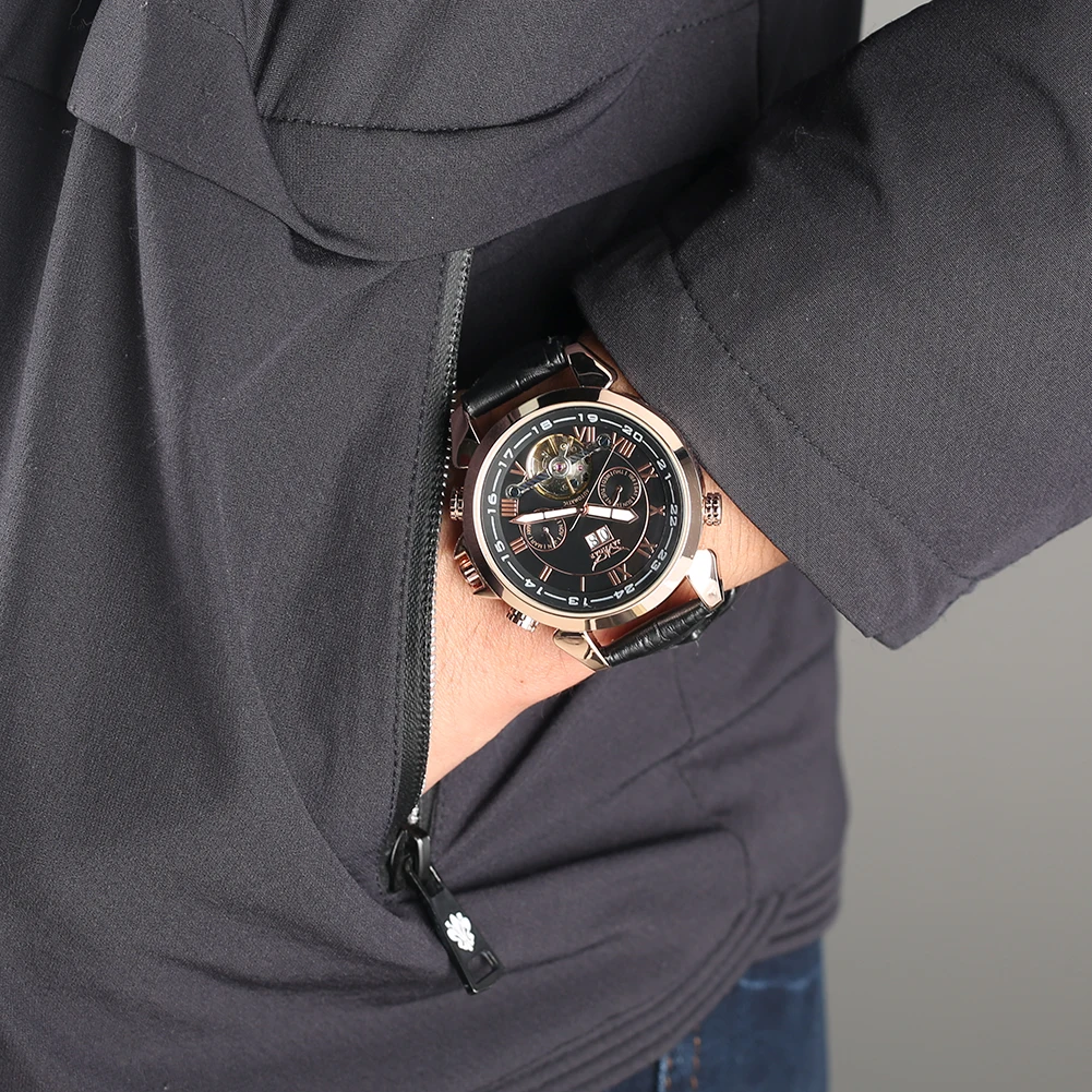 

Men's Watches Dual-time Automatic-self-winding Leather Band Mechanical Watches with Calendar Date Male Gifts Business Clock