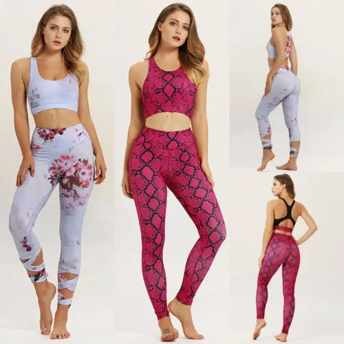 Women Yoga Suit Fitness Leggings Running Gym Stretch Sports High Waist Pants yoga set | Спорт и развлечения
