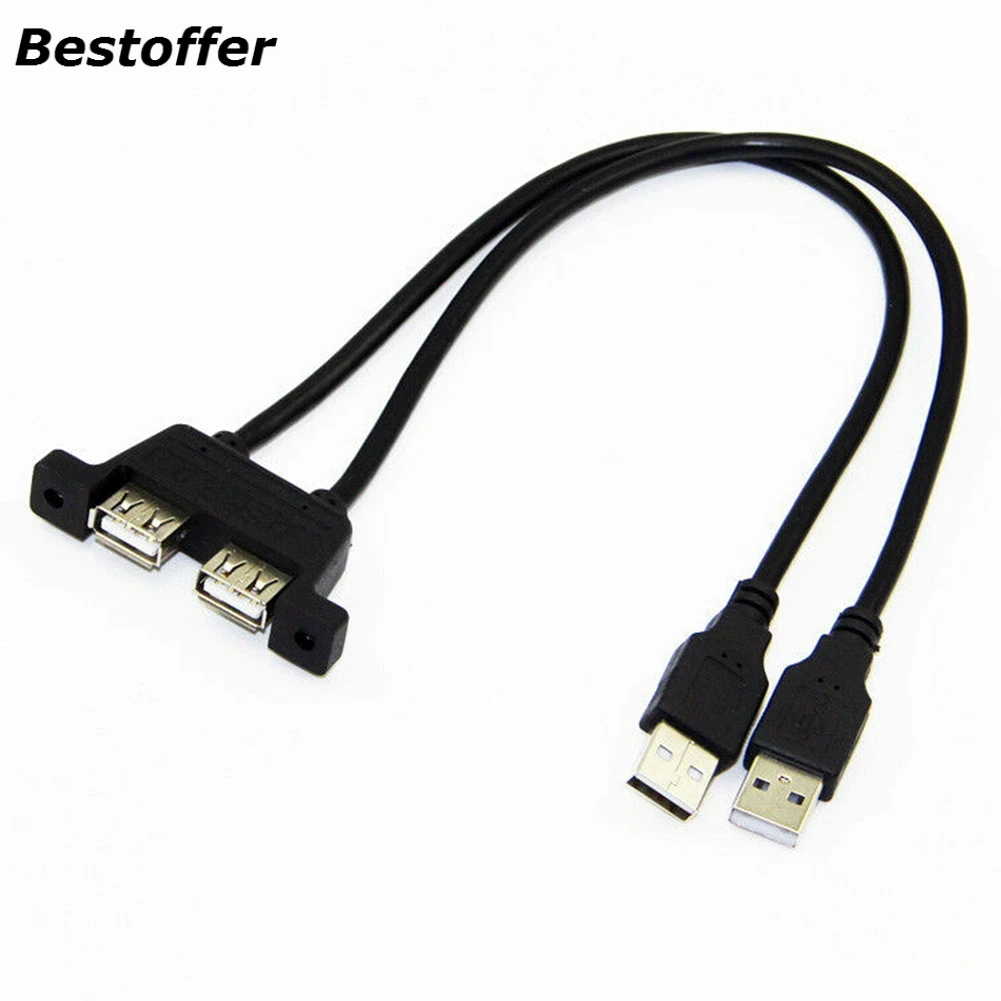 50 см USB 2 0 Удлинительный кабель Male-2 Female с винтовой панелью Mount Foil + Плетеный