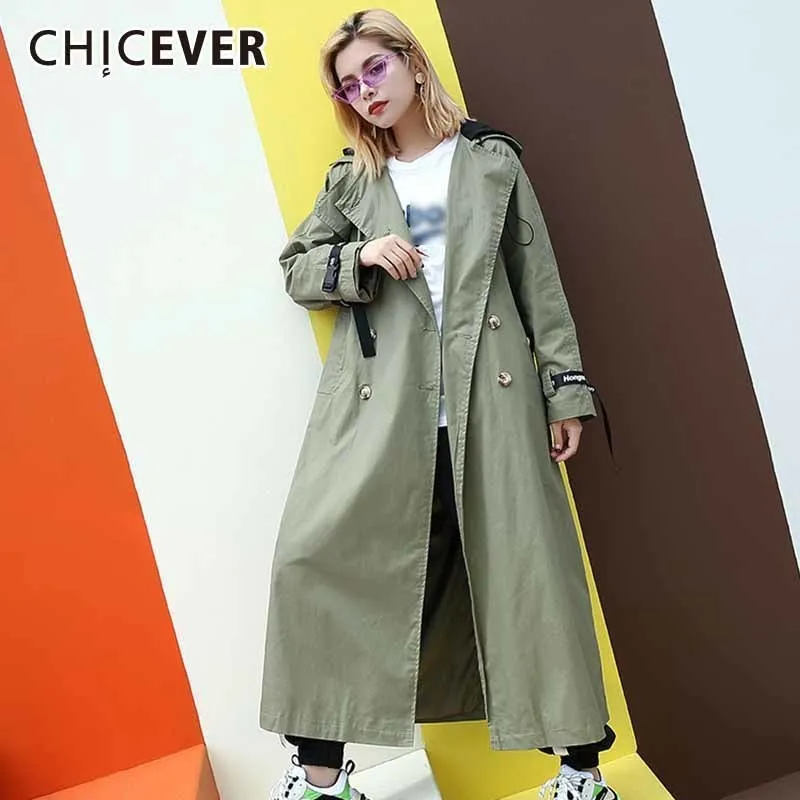Тренч CHICEVER Женский осенний с капюшоном и длинным рукавом|Женские плащи тренчи| |