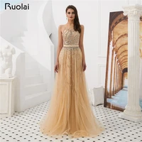 new prom dress 2019 boat neck a line evening dress long luxury beaded evening party gown vestido de fiesta sn15