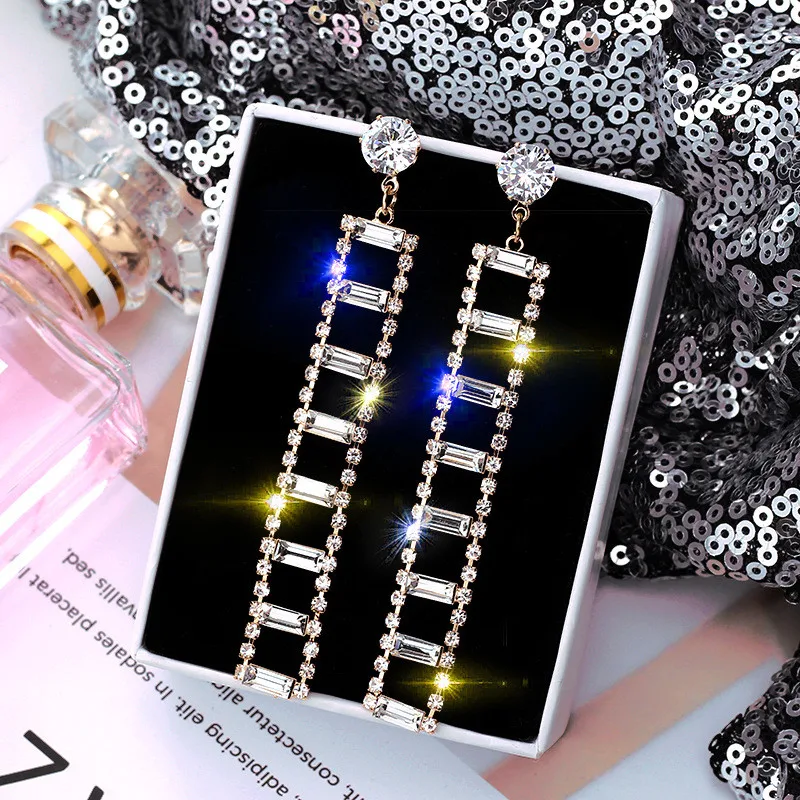 FYUAN блестящие стразы висячие серьги для женщин 2019 Bijoux длинные золотые серебряные