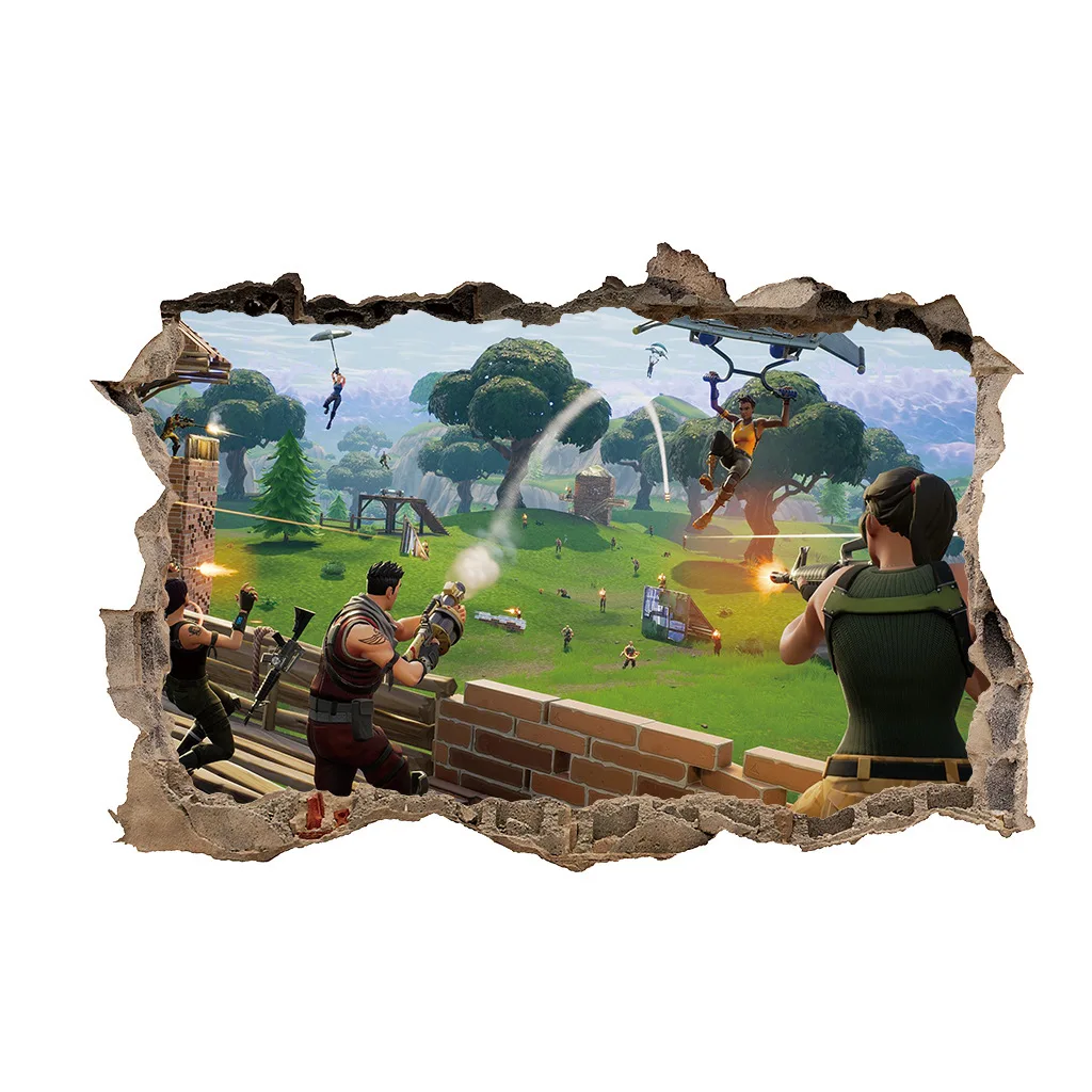 Креативные 3D поддельные окна Битва игры настенные наклейки для детей комнаты