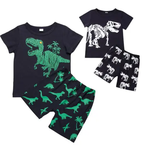 

2019 Brand Kids Baby Boys Girls Dinosaur Summer T-Shirt Tops+Shorts Pants Set Outfit 2PCS Size 2-7Y