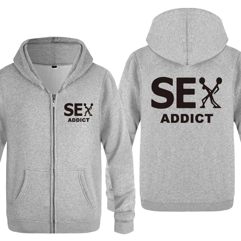 Sex Addict Creative Humor Sweatshirts Men 2018 Mens Zipper Hooded Fleece Hoodies Cardigans | Мужская одежда