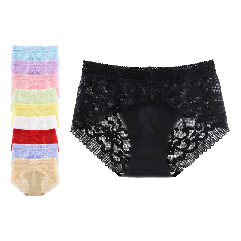 Sexy Lace Panties For Women Seamless Brief Transparent Briefs Lingerie Mid-Waist Cotton Ultra-thin Underwear Underpants 10pcs #D |