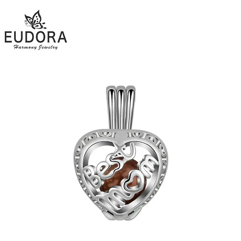 

EUDORA Perfectly Round Pearls Pendant Necklace Heart Hollow Best Mom Cage Pendant Snake Chain Women Fine Jewelry for Mother gift