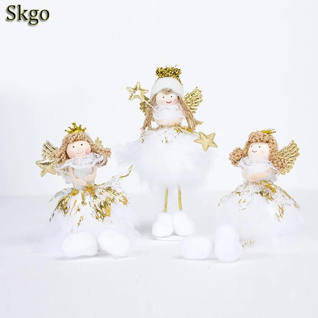 Дерево золото милые мини куклы белый стол дома Рождество сидя украшения Ангел
