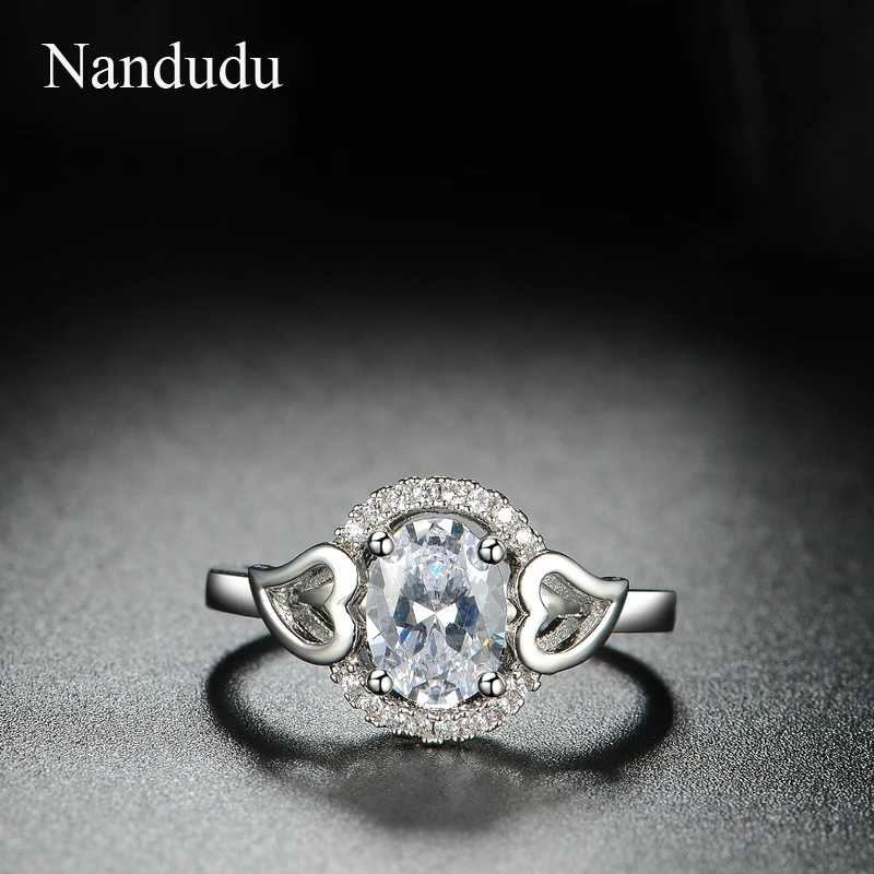 Nandudu ON SALE White Gold Oval Shape Radiant Elegance Clear CZ Flower Finger Rings for Women Ring Jewelry R1803 | Украшения и