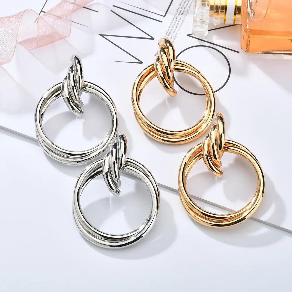 female Ornaments Personality Business Affairs Concise Geometry Earring Joker Hollow Out Alloy Ring Temperament Earrings | Украшения и