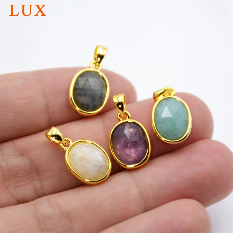 Natural Faceted Gem stone Pendant oval Stone Everyday Layering multi gems charm Simple Jewelry for Woman | Украшения и аксессуары