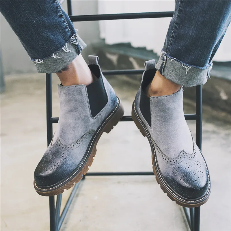 Ботинки Челси мужские с круглым носком модные повседневные винтажные