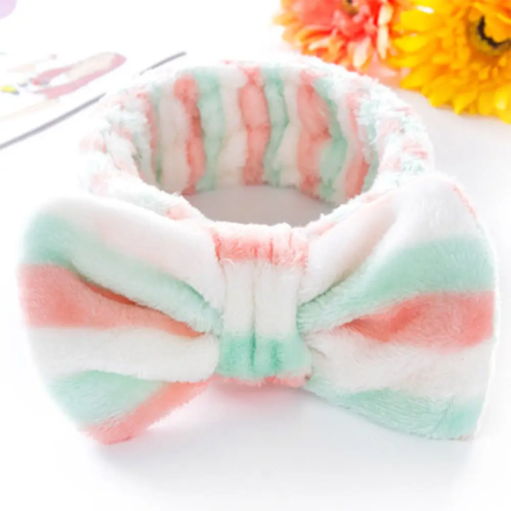 Big Bow Dot Striped Soft Towel Hair Band Head Wrap Headband Bath Spa Make Up Female Velvet Bowknot Hairbands | Дом и сад