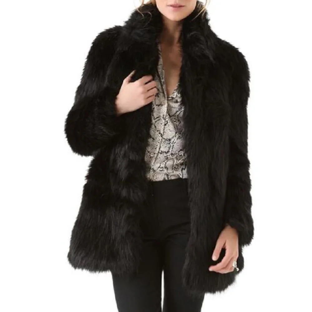 

Winter Warm Women Faux Fur Coat Long Sleeve Stand Collar Female Outerwear Long Hairy Fashion Women Jacket Overcoat 2018