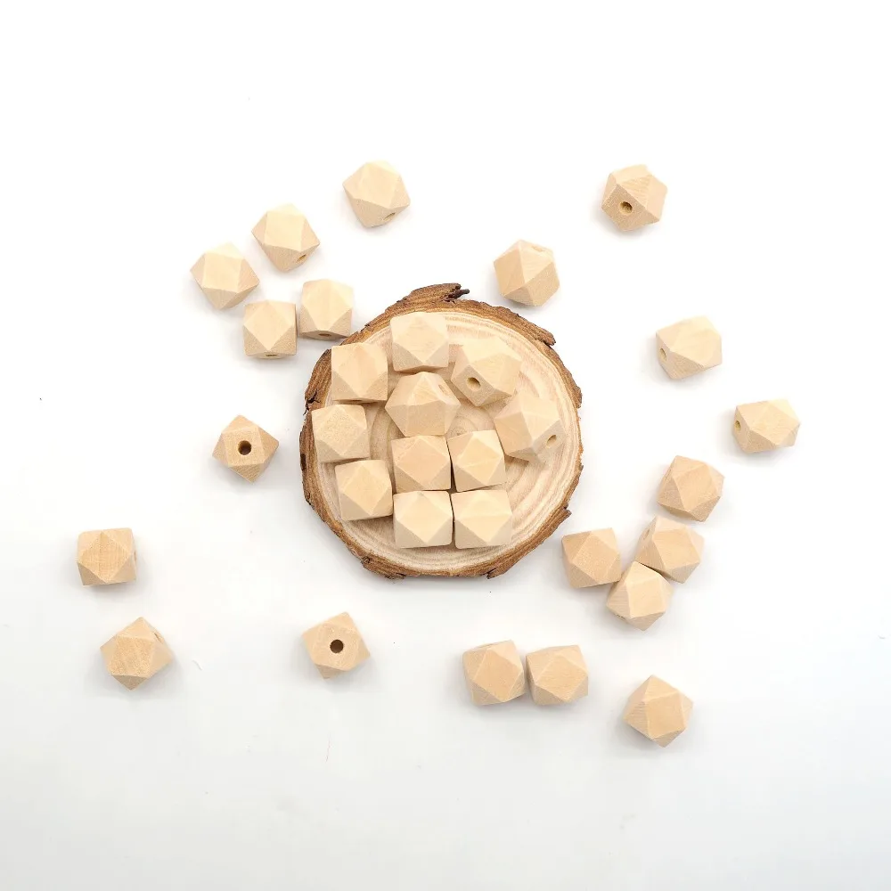 Chenkai 100PCS 18mm Unfinished Wooden Beads Geometric Hexagon Beads Natural beads For DIY Baby Teether Nacklace Accessories