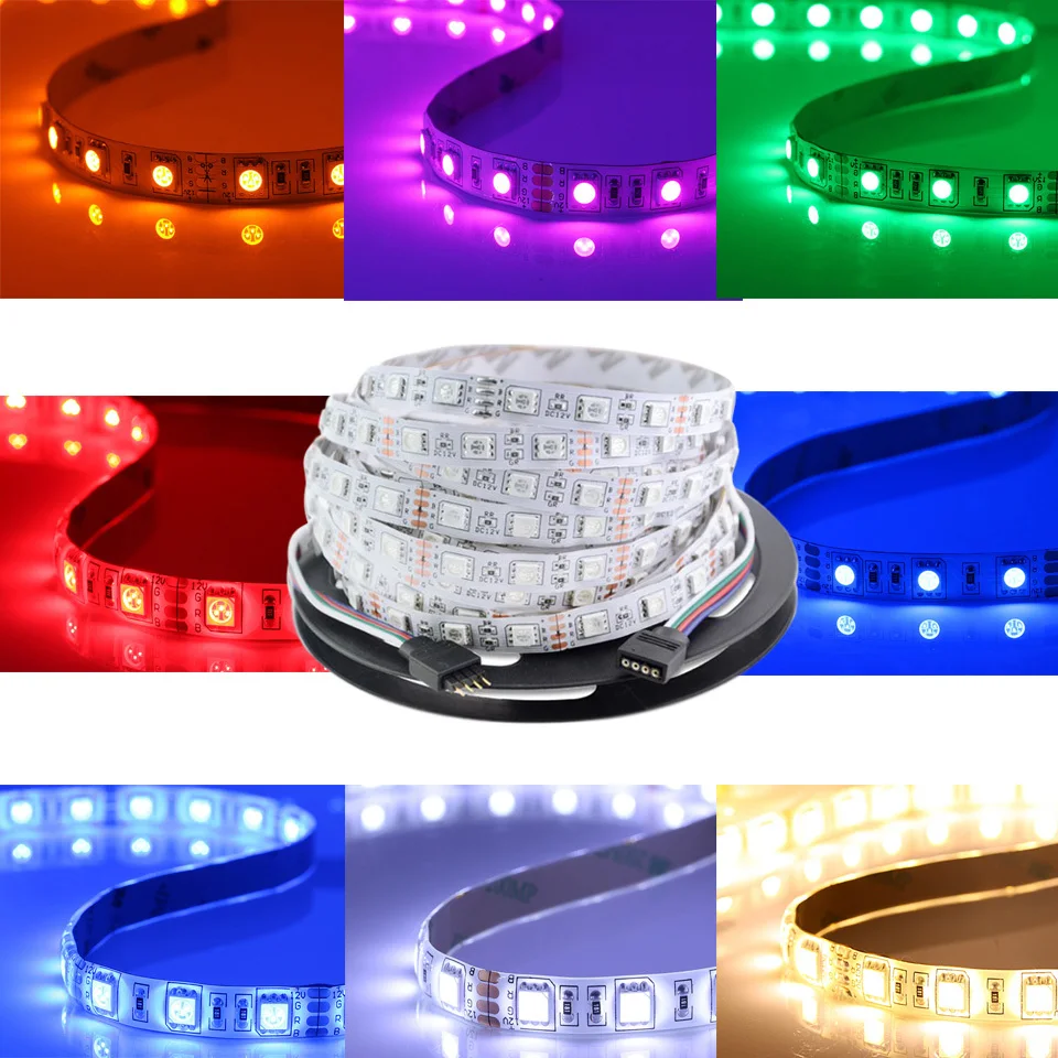 5 M IP65 Водонепроницаемый SMD 5050 светодиодный полосы света 60 Светодиодный/m DC12V