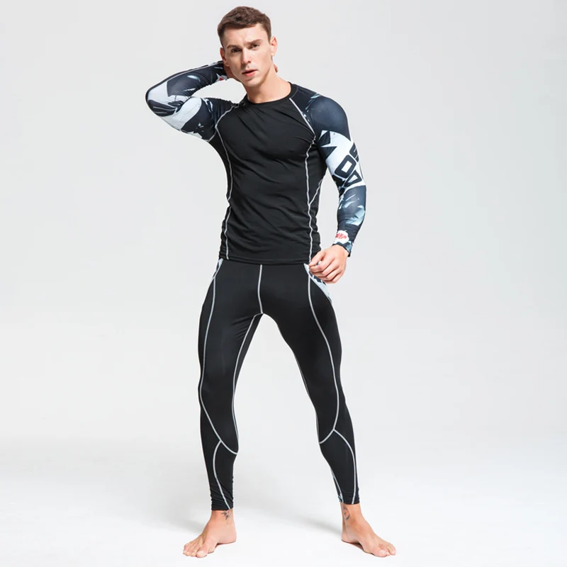 

sweat suit rash guard men mma 2019 20 brand men tracksuit long sleeve tights shirt leggings compression set jogging suits 4XL