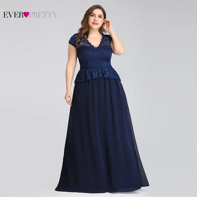 Navy Blue Mother Of The Bride Dresses Plus Size Ever Pretty Elegant A Line V Neck Sleeveless Lace Formal Party Gown Guest Dress | Свадьбы и
