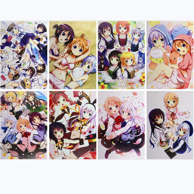8 шт./лот аниме Gochuumon wa Usagi Desuka рельефные постеры игрушка Hoto Kokoa постер Kafuu Chino