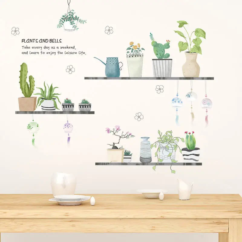 Пасторальные растения в горшках настенные стикеры домашние съемные наклейки