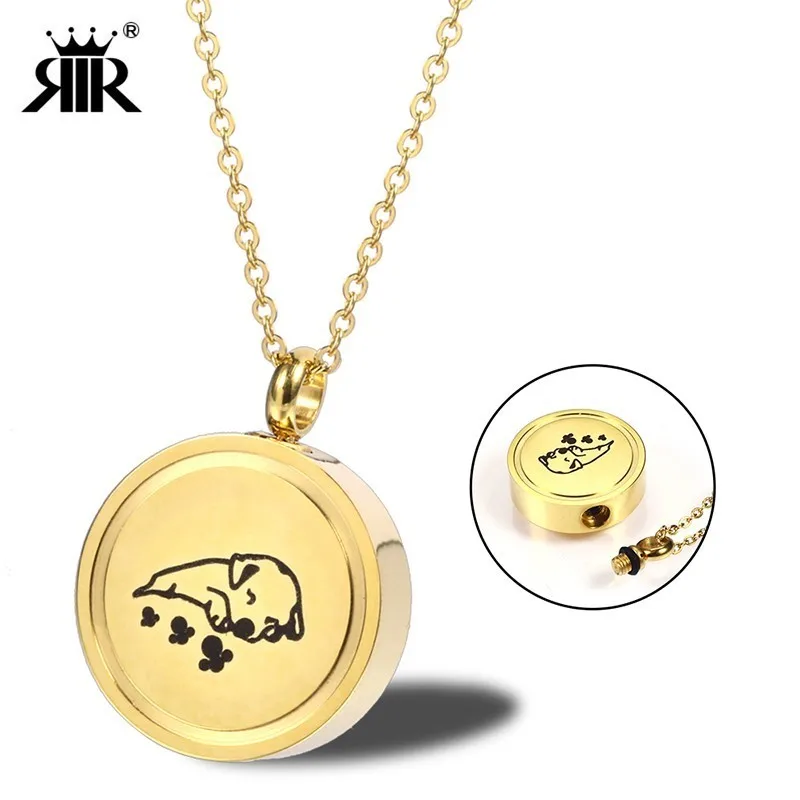 RIR Pet Paw Print Sleep Baby Dag Cremation Urn Locket Necklace Hold Dog Ashes Casket Keepsake Jewelry In Stainless Steel | Украшения и