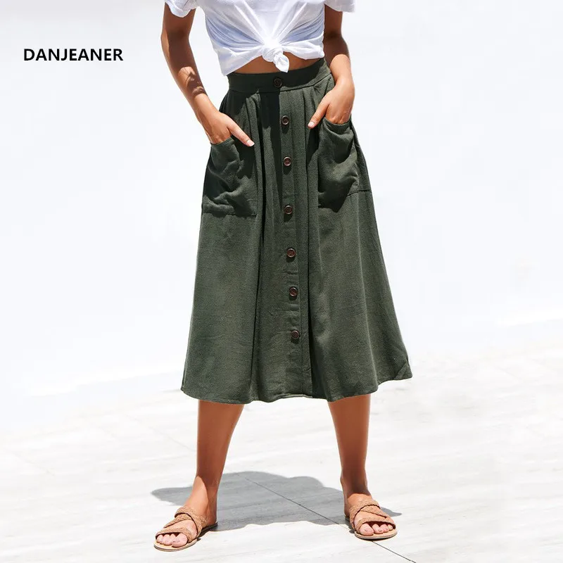 Юбка трапеция DANJEANER Женская хлопковая с двумя карманами модная однотонная