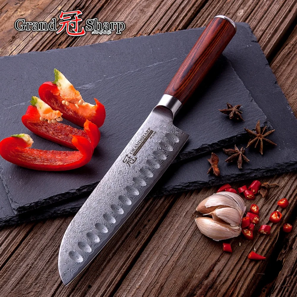 7 дюймовый нож сантоку GRANDSHARP из дамасской стали 67 слоев японская зеркальная сталь