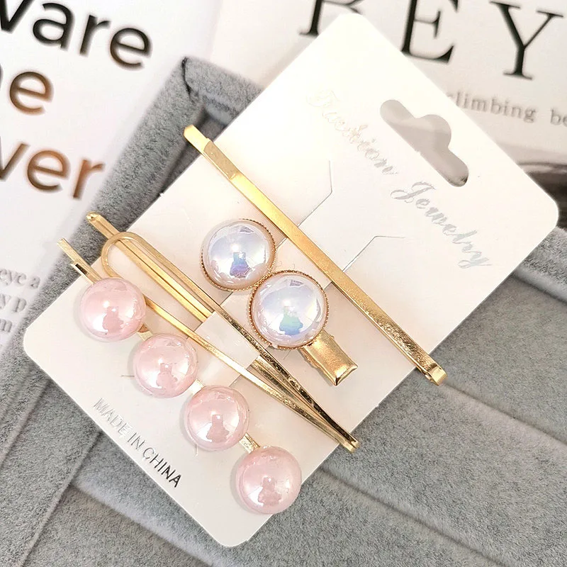 

Korea Colorful Geometric Imitiation Pearl Hair Clips For Women Hairpins Hair Accessories Beads Irregular Fashion Metal 4PCS/Set