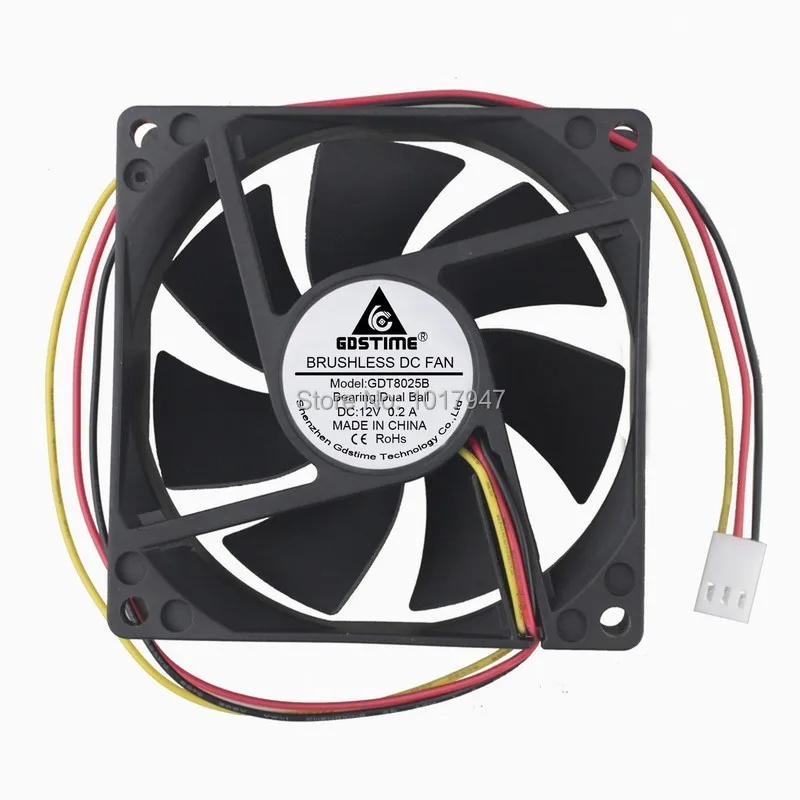 

20 штук в партии Gdstime PC чехол для компьютера 12v 3pin 8025 8 см 8025 80x25 мм двойной шариковый подшипник DC бесщеточный вентилятор охлаждения