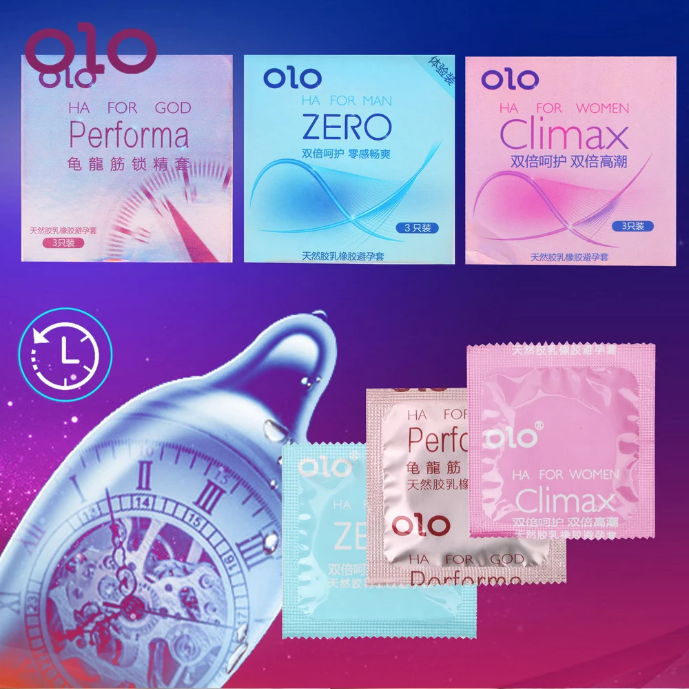 

OLO 3pcs/Box Hyaluronic Acid Condom Natural Latex Delay Ejaculation Ultra Thin Lubricated Condoms Sex Toys For Men