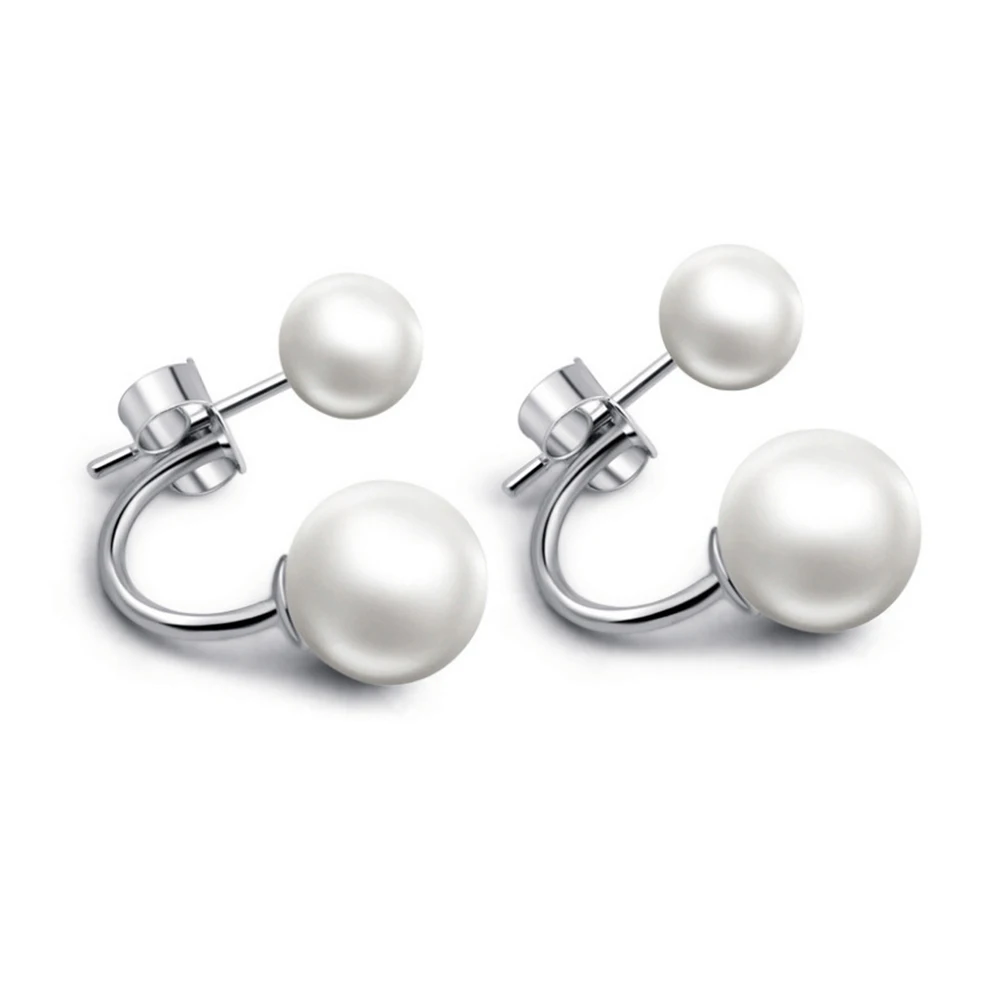 Women's Double Side Simulated Pearl Ball Stud Earrings 2019 Fashion Gold Silver Round Metal Push-Back Jewelry For Women | Украшения и