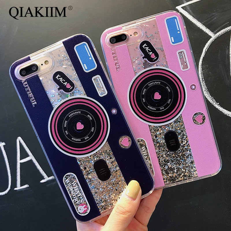 Модный винтажный чехол для камеры с жидким песком Samsung S7 S8 S9 Plus Note 8 9 J3 J5 J7 A6 A8 iPhone 6 7