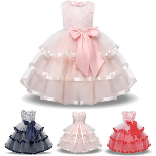 New Princess Kid Baby Flower Girls Party Rose Bowknot Sleeveless Voile Dress Wedding Bridesmaid Dresses 2-8T | Детская одежда и