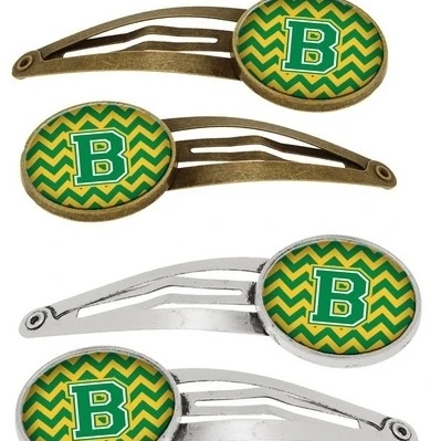 Carolines Treasures CJ1059-BHCS4 Letter B Chevron Green & Gold Barrettes Hair Clips Set of 4 | Красота и здоровье