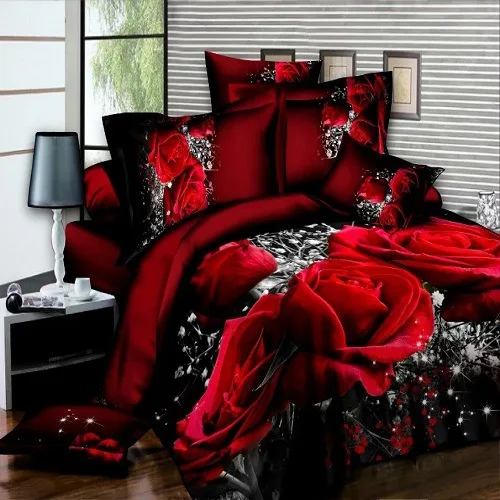 

3D Bedding Sets Colorful Peony Rose Flower Cotton 4Pcs Duvet Cover Flat Sheet Pillowcase Bedclothes King Size High Quality